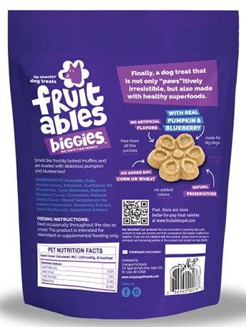 Gâterie pour chien Fruitables, Biggies à la citrouille et aux bleuets - 454g (16 oz)