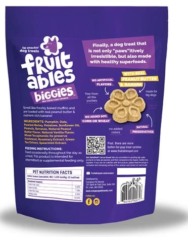 Gâterie pour chien Fruitables, Biggies au beurre d'arachide et bananes