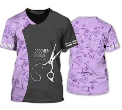 T-shirt de toilettage, style sarrau. Mauve