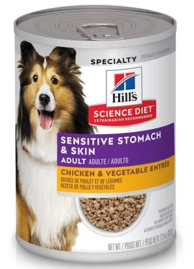 Nourriture en conserve pour chien Science Diet, estomac et peau sensible, poulet et légumes, 12.8 oz (363 g)