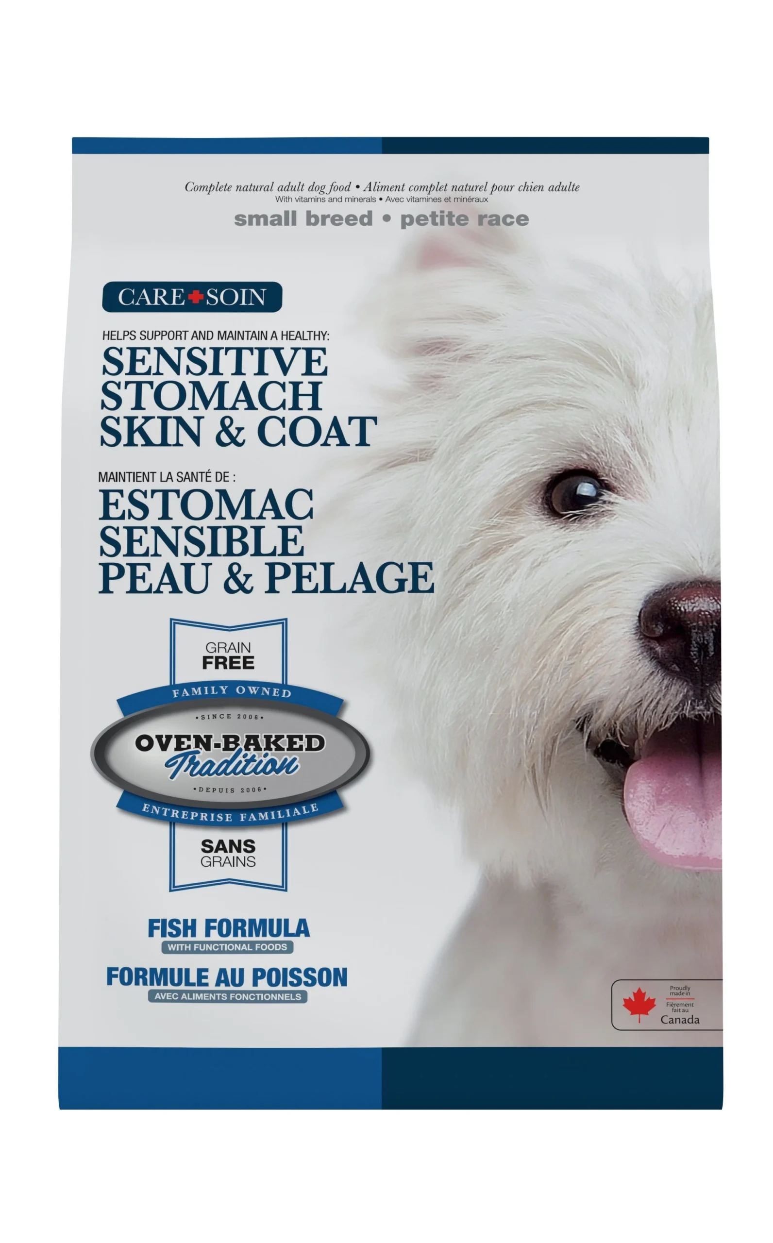 Nourriture sèche sans grains pour chien petite race, peau et estomac, Oven-Baked