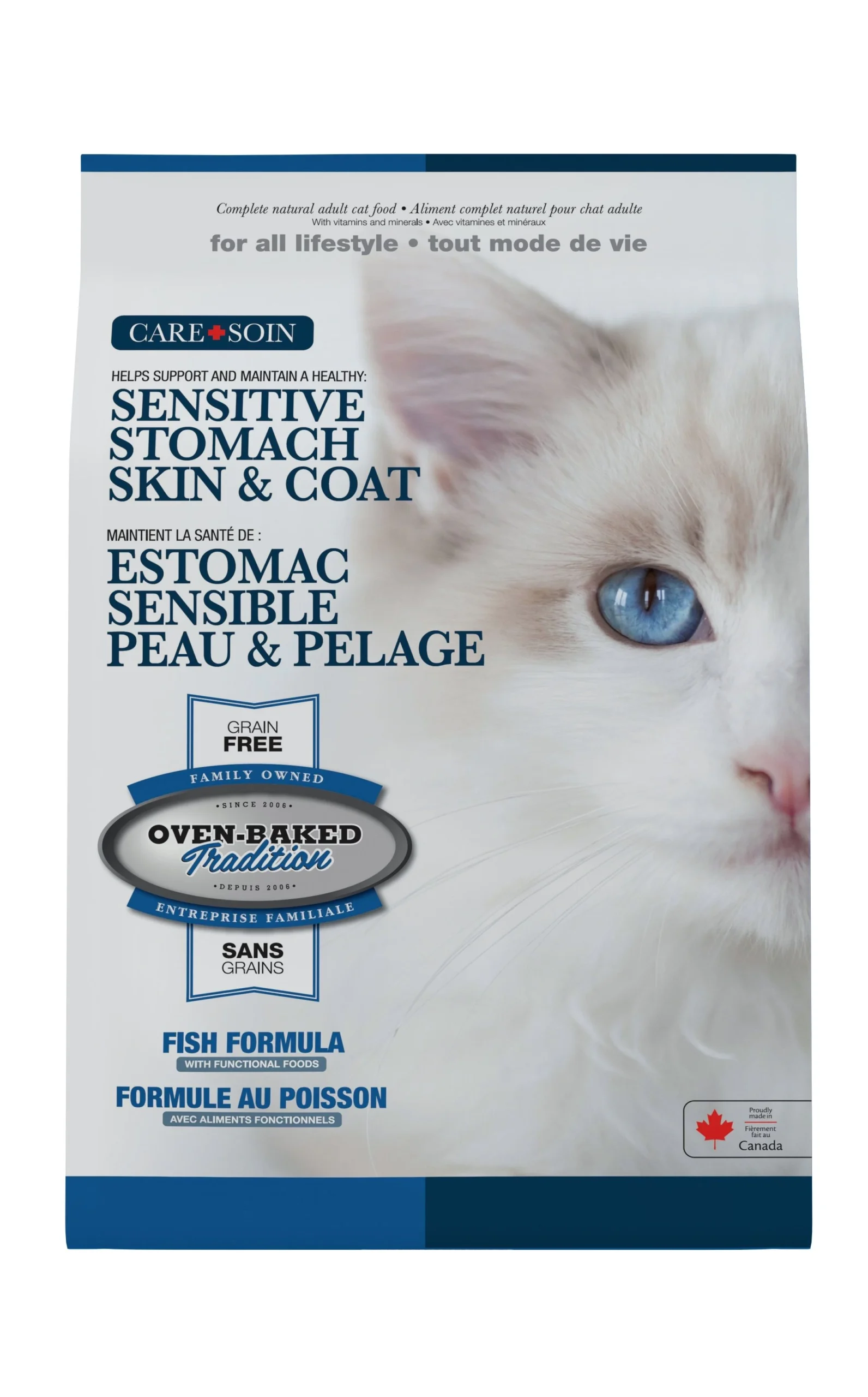 Nourriture sèche sans grains pour chat, peau et estomac, poisson, Oven-Baked