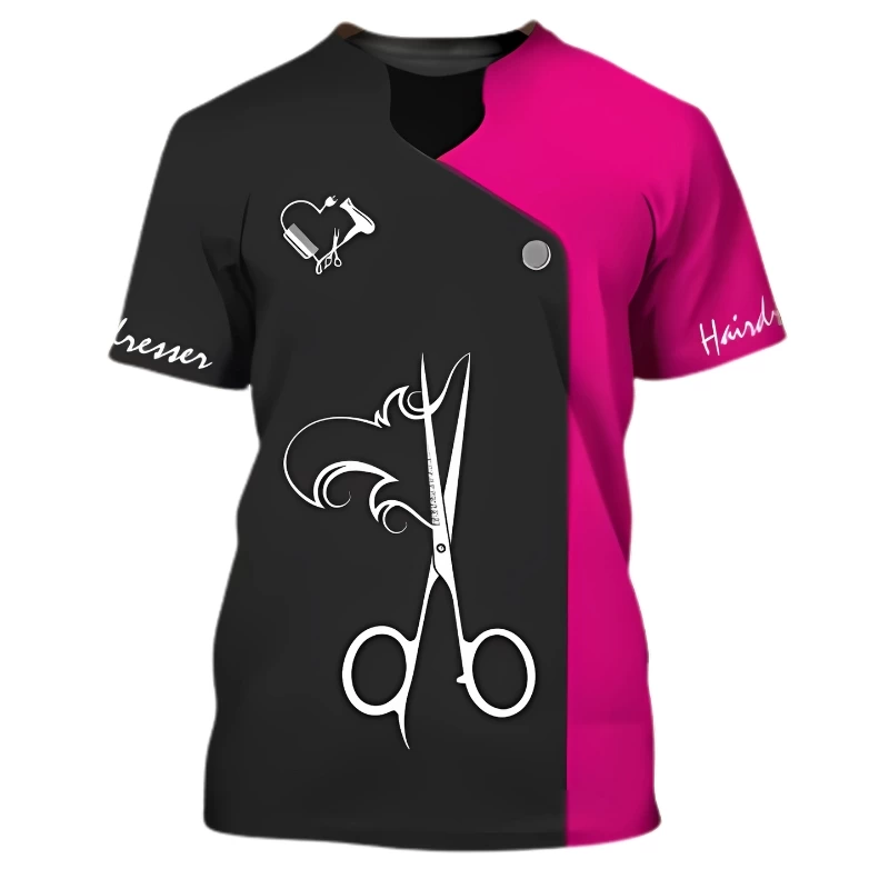 T-shirt de toilettage, style sarrau. fuchsia