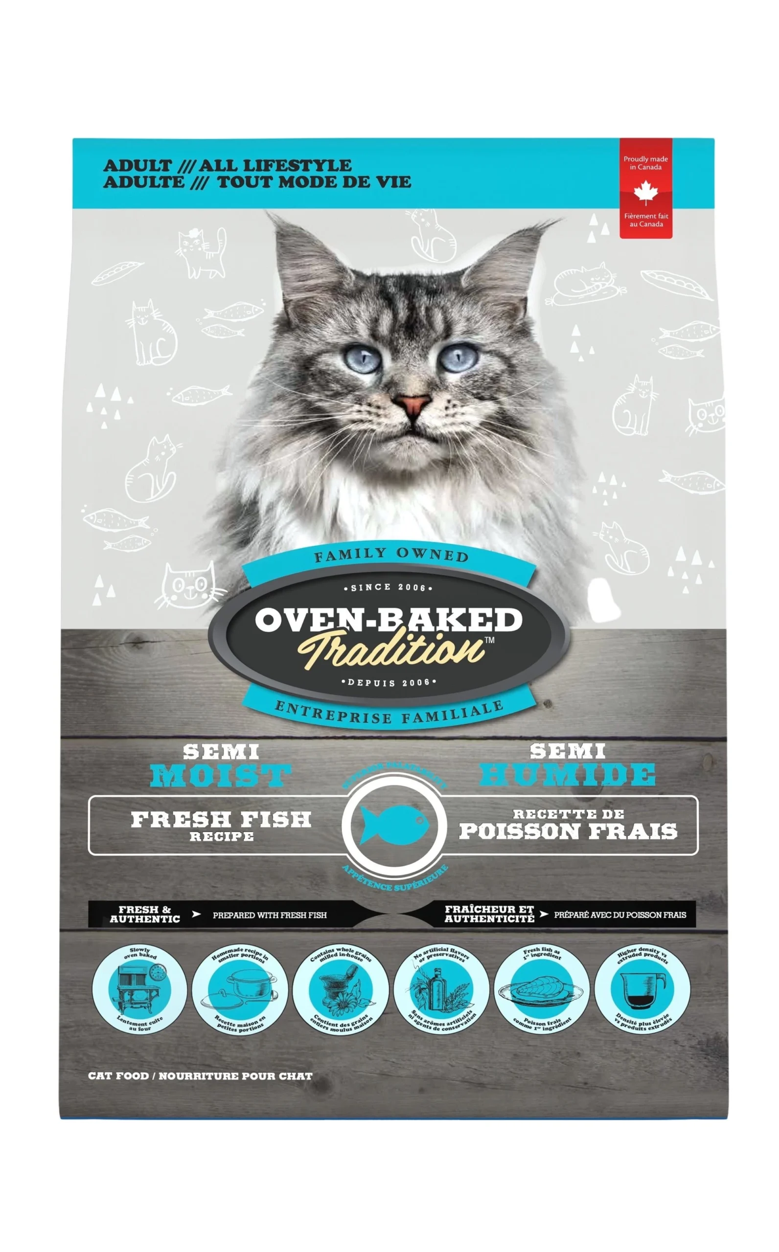 Nourriture pour chat adulte semi humide au poisson, Oven-Baked