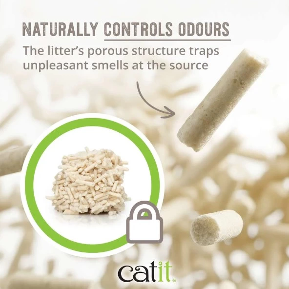 Litière agglomérante Catit à base de cosses de pois, odeur vanille