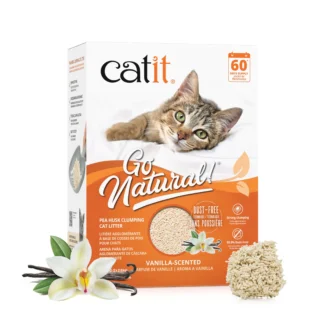 Litière agglomérante Catit à base de cosses de pois, odeur vanille