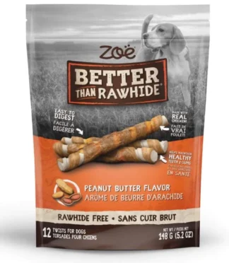 Batonnet de torsade de poulet pour chien, beurre d'arachide, sans cuir brut, Better Than Rawhide, Zoë