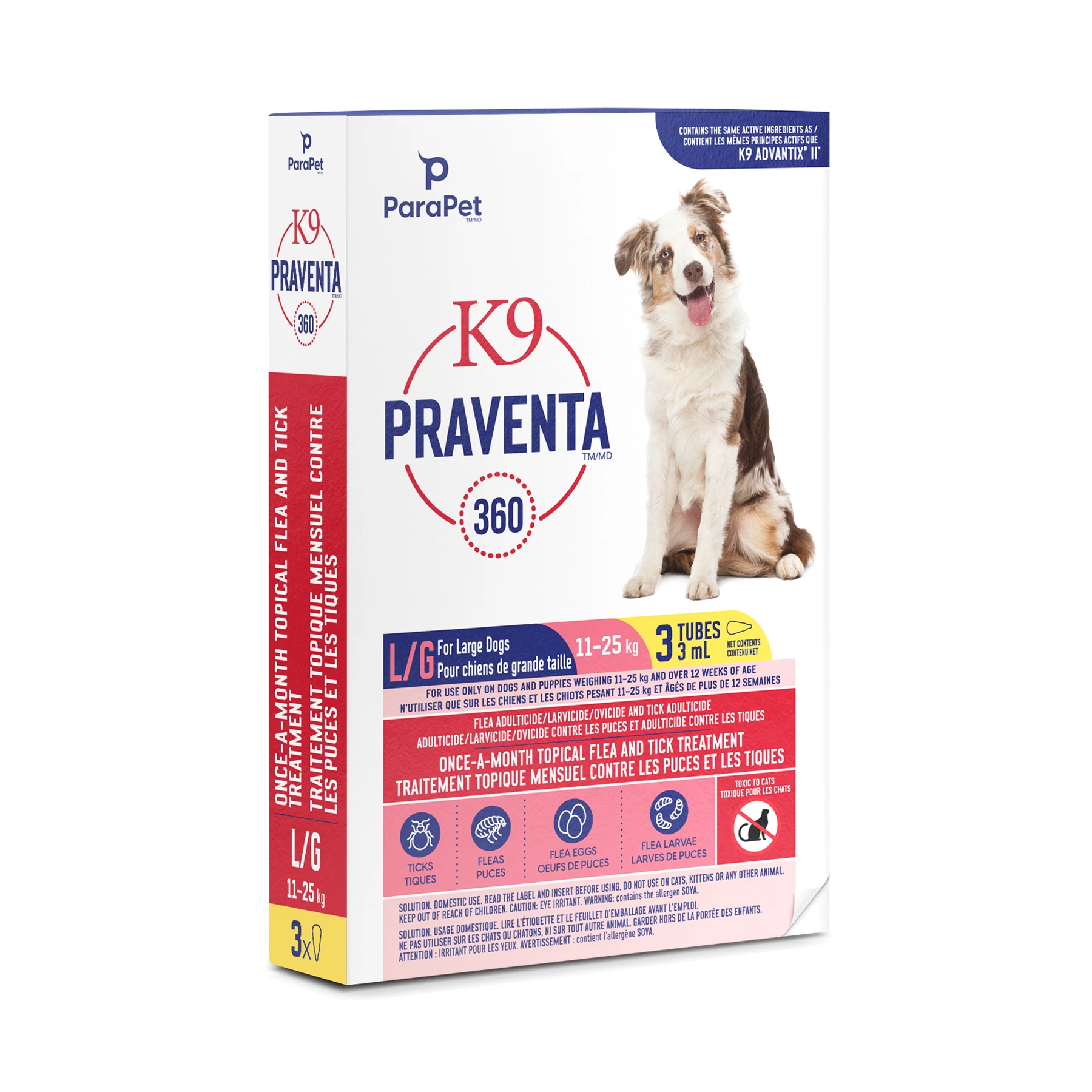 Traitement anti-puces et tiques pour chien, Praventa
