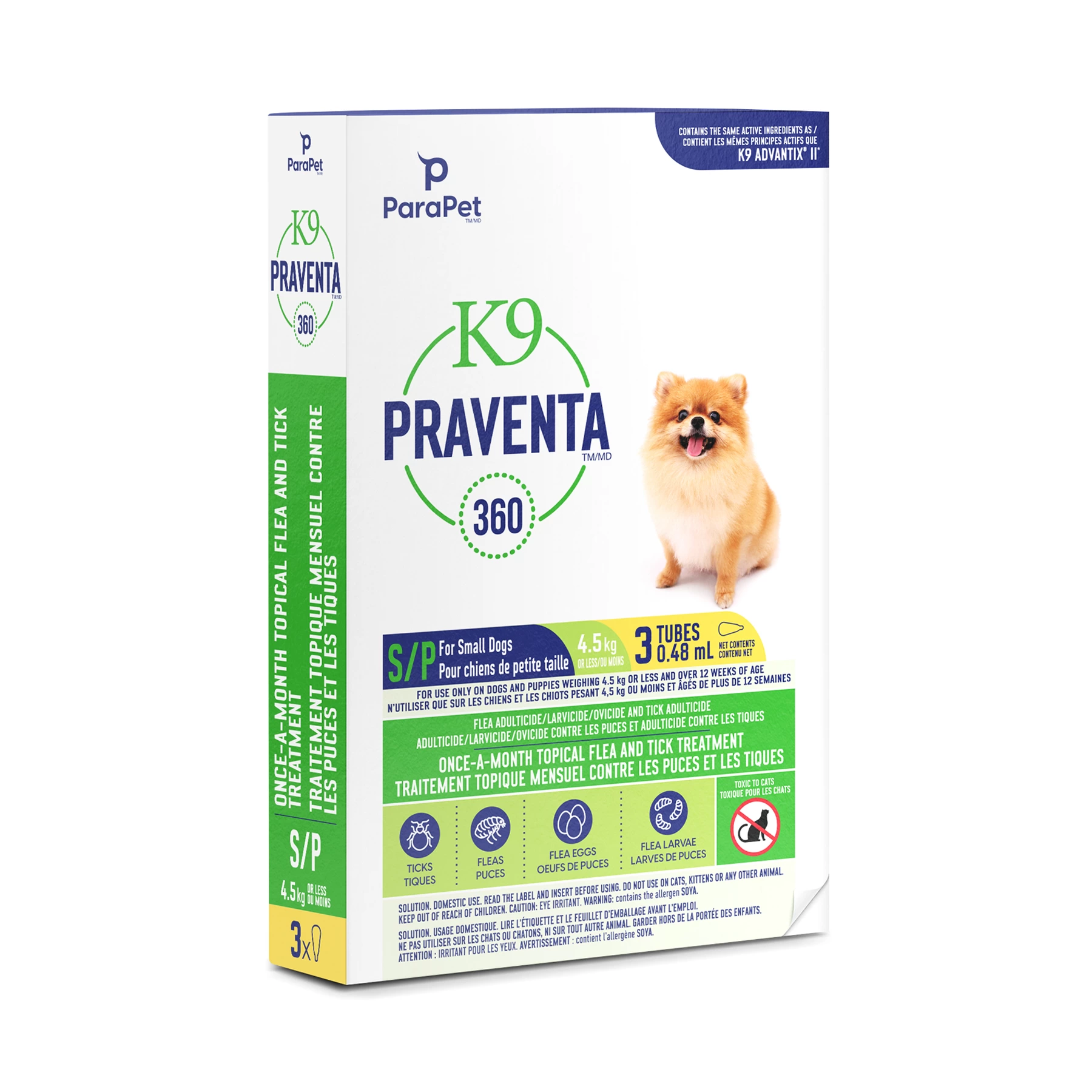 Traitement anti-puces et tiques pour chien, Praventa